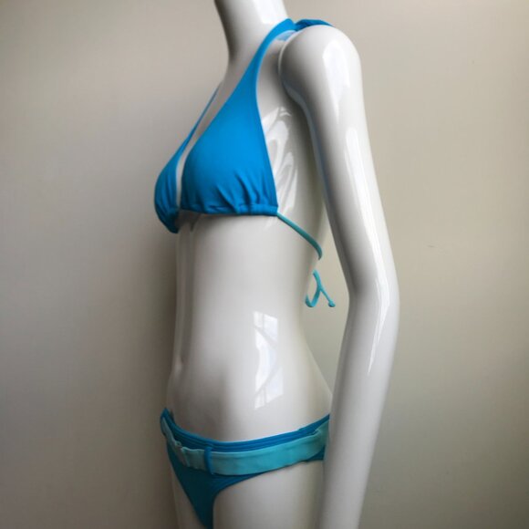 Billabong BLUE CRUSH era Vintage bikini blue belted halter top set RARE - Picture 6 of 9
